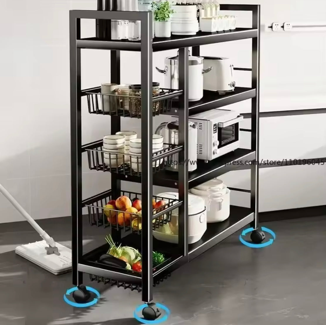 Multi Layer Storage Rolling Cart, Moveable Kitchen Storage Rack With Baskets, Multifunctional Kitchen Organizer Multi Layer Storage Rolling Cart, Moveable Kitchen Storage Rack With Baskets, Multifunctional Kitchen Organizer
